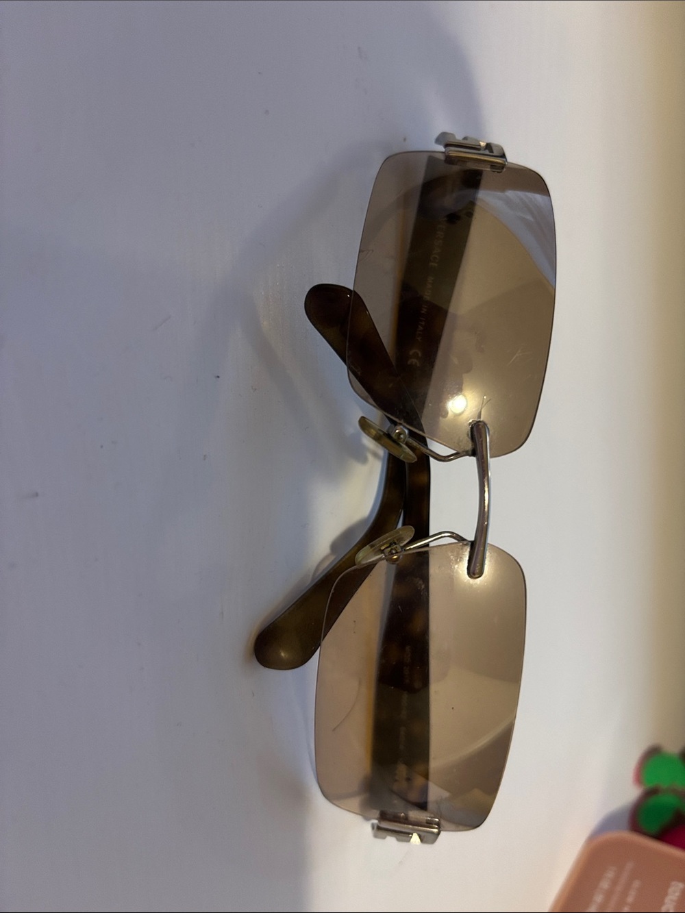 Vintage Versace Tortoiseshell Rimless Sunglasses with Brown Lenses
